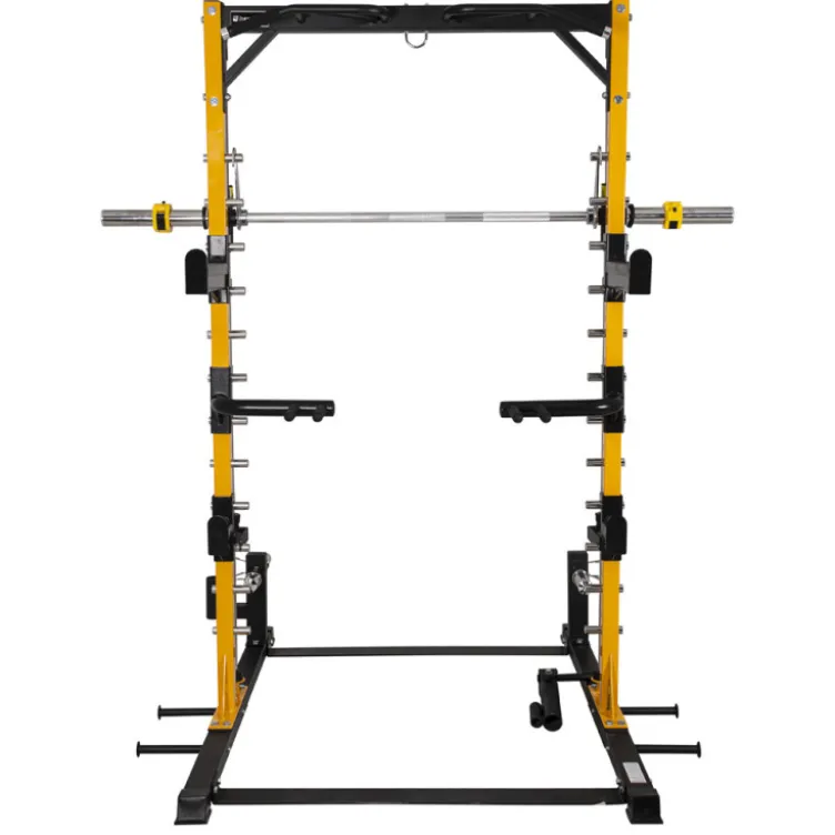 Station de musculation multipresse avec barre guidée réglable sur 12 positions et barre de traction multiprise