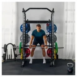 Station de musculation polyvalente Autark Hammer avec barre guidée et accessoires - Barre de traction multi-grip