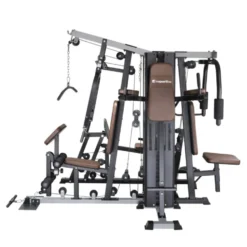 Station de musculation 5 postes en 1 pour entraînement à domicile - Machine de fitness multiposte avec presse à cuisse