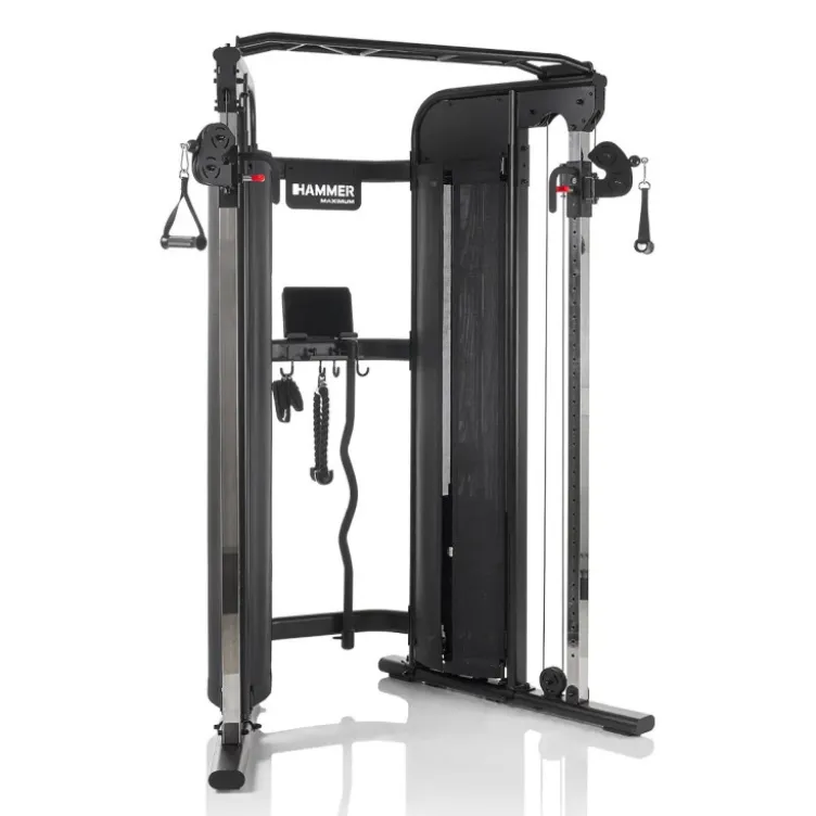 Station d'entraînement avec deux colonnes de poids de 80 kg et barre de traction multi-prises