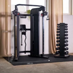 Station d'entraînement avec deux colonnes de poids de 80 kg et barre de traction multi-prises