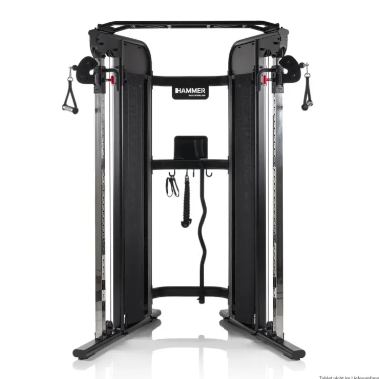 Station d'entraînement avec deux colonnes de poids de 80 kg et barre de traction multi-prises