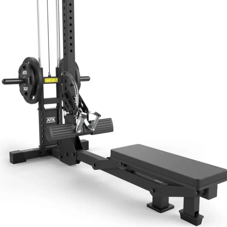 Station de tirage ATX à charge libre jusqu'à 150 kg avec banc d'aviron rabattable et repose-pieds ajustable