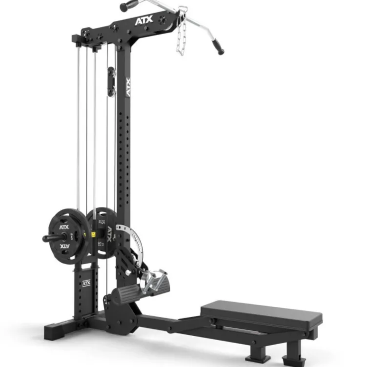 Station de tirage ATX à charge libre jusqu'à 150 kg avec banc d'aviron rabattable et repose-pieds ajustable
