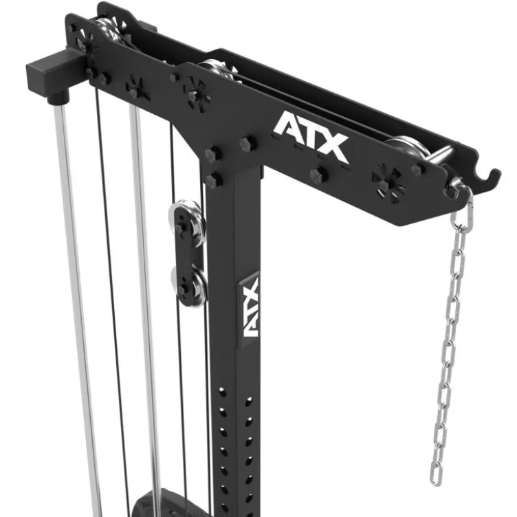 Station de tirage ATX à charge libre jusqu'à 150 kg avec banc d'aviron rabattable et repose-pieds ajustable