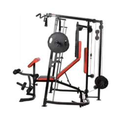 Station Home-gym complète avec barre guidée multi-fonctions et leg curl extension
