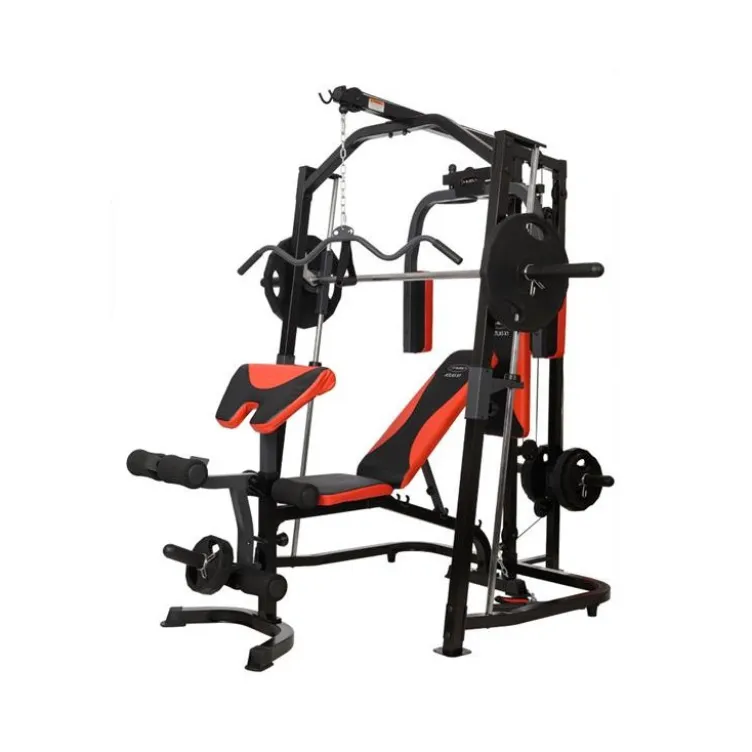 Station Home-gym complète avec barre guidée multi-fonctions et leg curl extension