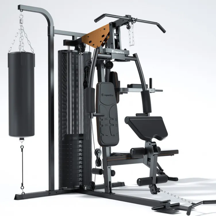 Station Home Gym multipostes 3 en 1 avec poulie haute et basse - Poste à dips - Sac de boxe