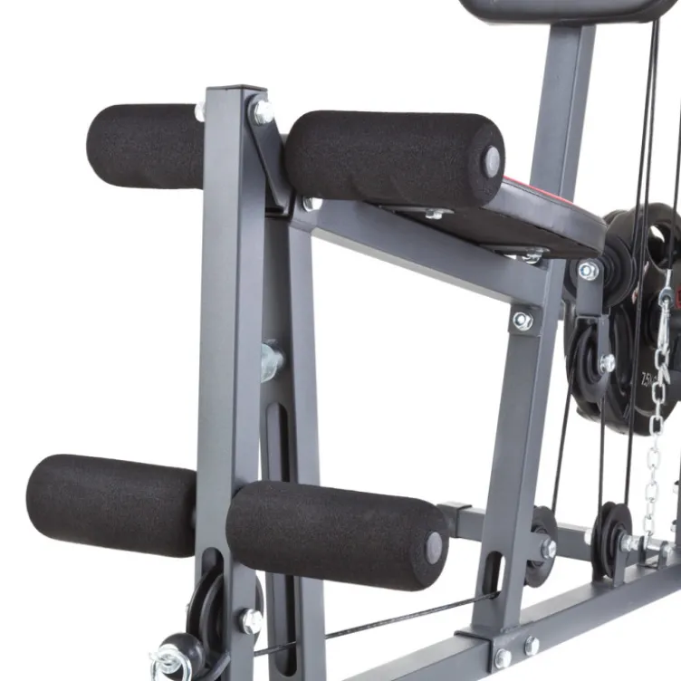 Station home-gym multi-équipée à charges libres pour entraînements polyvalents et complets à domicile