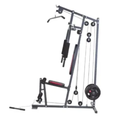 Station home-gym multi-équipée à charges libres pour entraînements polyvalents et complets à domicile