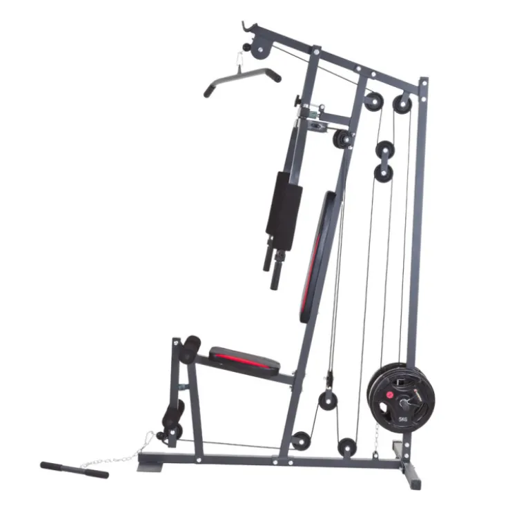 Station home-gym multi-équipée à charges libres pour entraînements polyvalents et complets à domicile