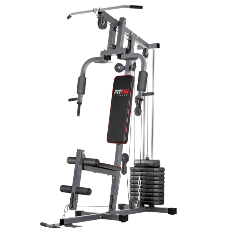 Station homegym polyvalente de musculation complète avec colonne de poids