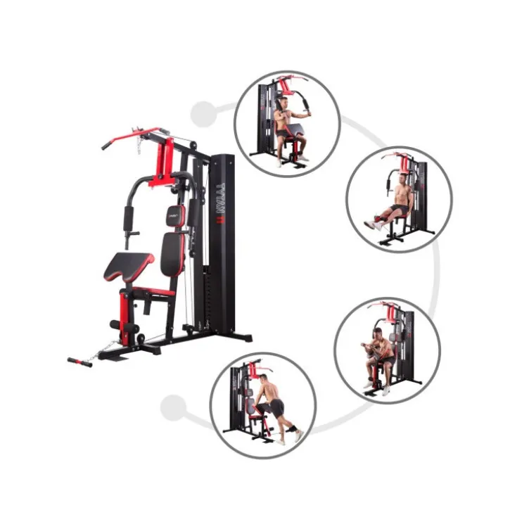 Station multifonctionnelle avec charge guidée avec colonne de poids de 67 kg pour entraînement de force en home-gym