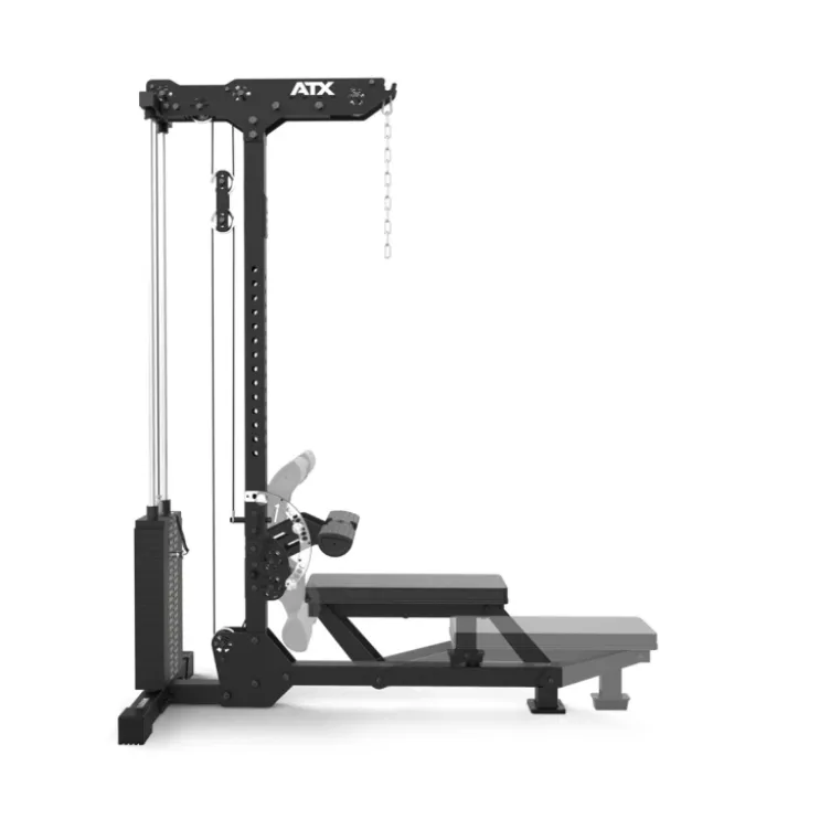 Station à poulie haute et basse ATX avec colonne de poids de 115 kg et repose-pieds réglable - Banc d'aviron rabattable