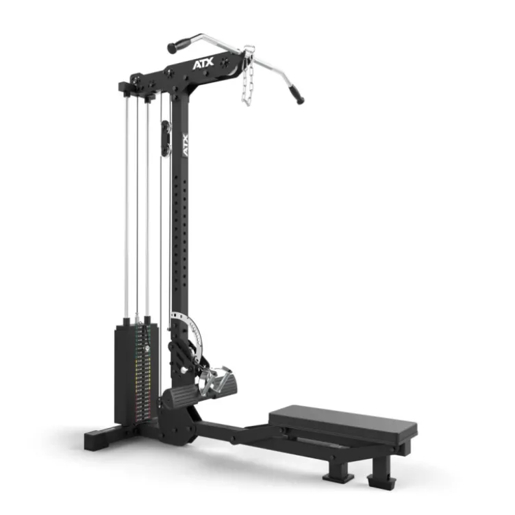 Station à poulie haute et basse ATX avec colonne de poids de 115 kg et repose-pieds réglable - Banc d'aviron rabattable