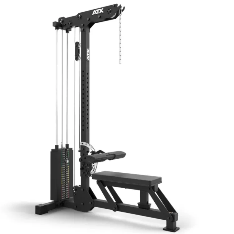 Station à poulie haute et basse ATX avec colonne de poids de 115 kg et repose-pieds réglable - Banc d'aviron rabattable