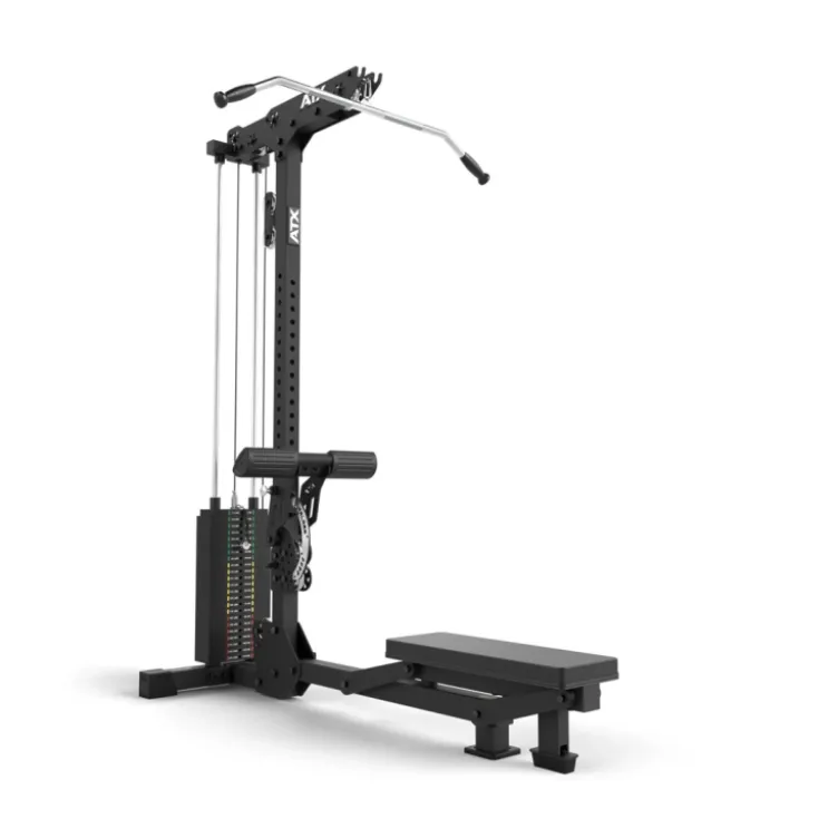 Station à poulie haute et basse ATX avec colonne de poids de 115 kg et repose-pieds réglable - Banc d'aviron rabattable