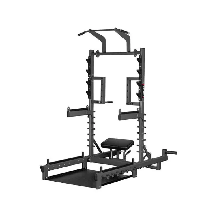 Station power rack à squat polyvalente avec fonction hip trust - Barres à dips et barre de traction intégrée