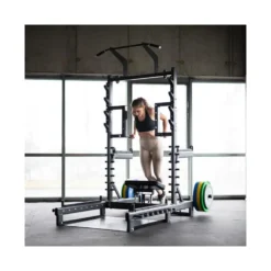 Station power rack à squat polyvalente avec fonction hip trust - Barres à dips et barre de traction intégrée