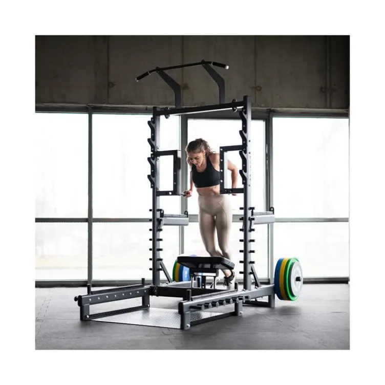 Station power rack à squat polyvalente avec fonction hip trust - Barres à dips et barre de traction intégrée