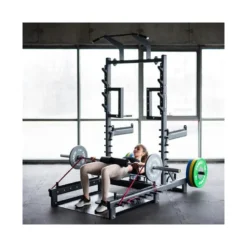 Station power rack à squat polyvalente avec fonction hip trust - Barres à dips et barre de traction intégrée