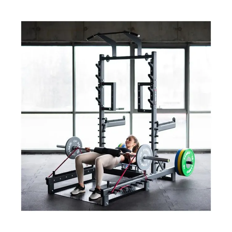 Station power rack à squat polyvalente avec fonction hip trust - Barres à dips et barre de traction intégrée