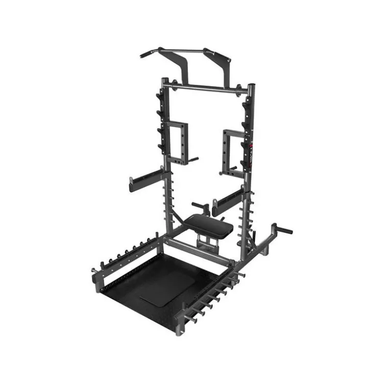 Station power rack à squat polyvalente avec fonction hip trust - Barres à dips et barre de traction intégrée