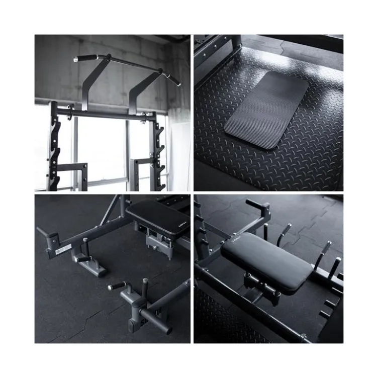 Station power rack à squat polyvalente avec fonction hip trust - Barres à dips et barre de traction intégrée