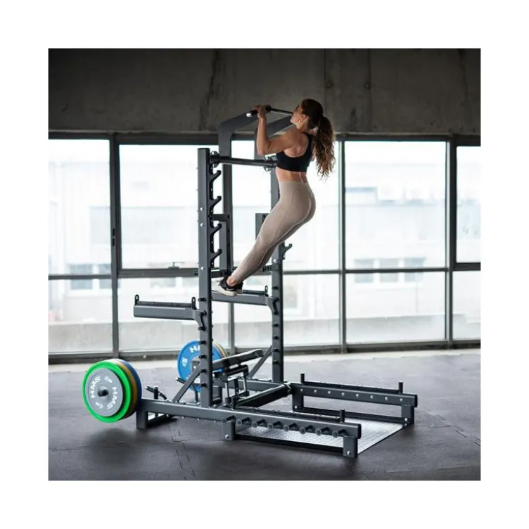 Station power rack à squat polyvalente avec fonction hip trust - Barres à dips et barre de traction intégrée