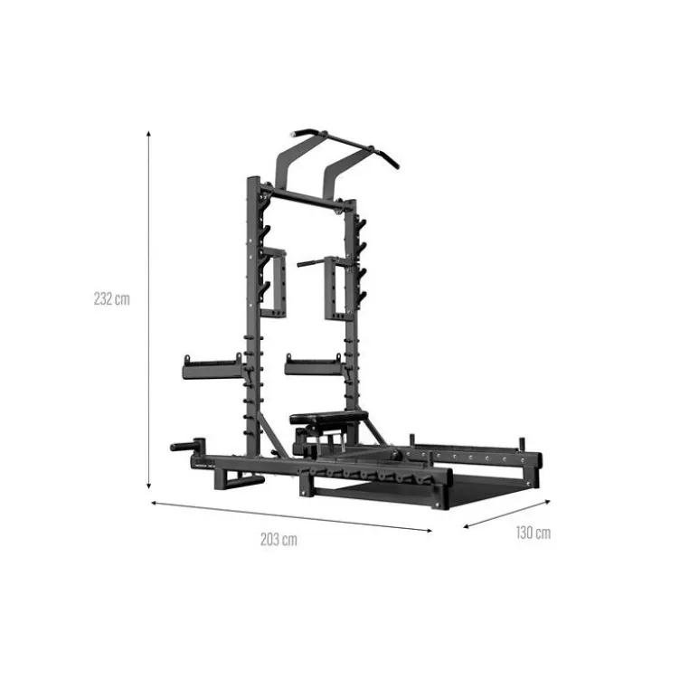 Station power rack à squat polyvalente avec fonction hip trust - Barres à dips et barre de traction intégrée