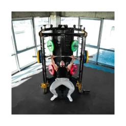 Station power rack 2 x 90 kg avec poulie vis à vis et multipress - Set d'accessoires inclus et capacité de charge 1000 kg