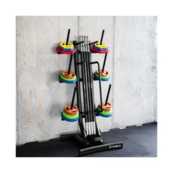 Support de rangement pour barres de musculation et disques de poids avec 6 mandrins et supports x2 pour accessoires
