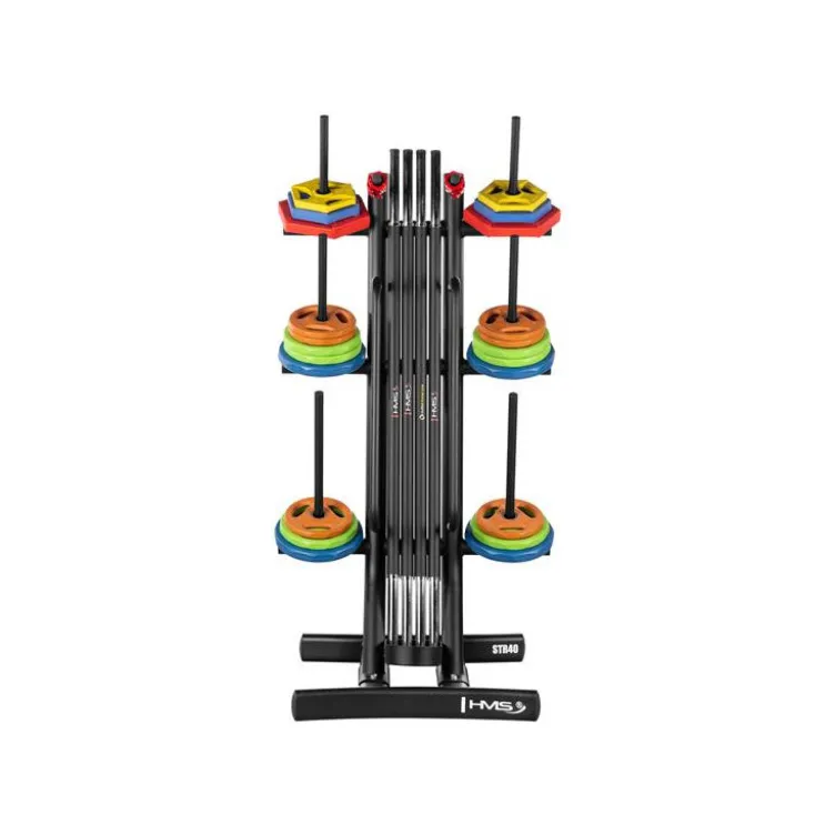 Support de rangement pour barres de musculation et disques de poids avec 6 mandrins et supports x2 pour accessoires