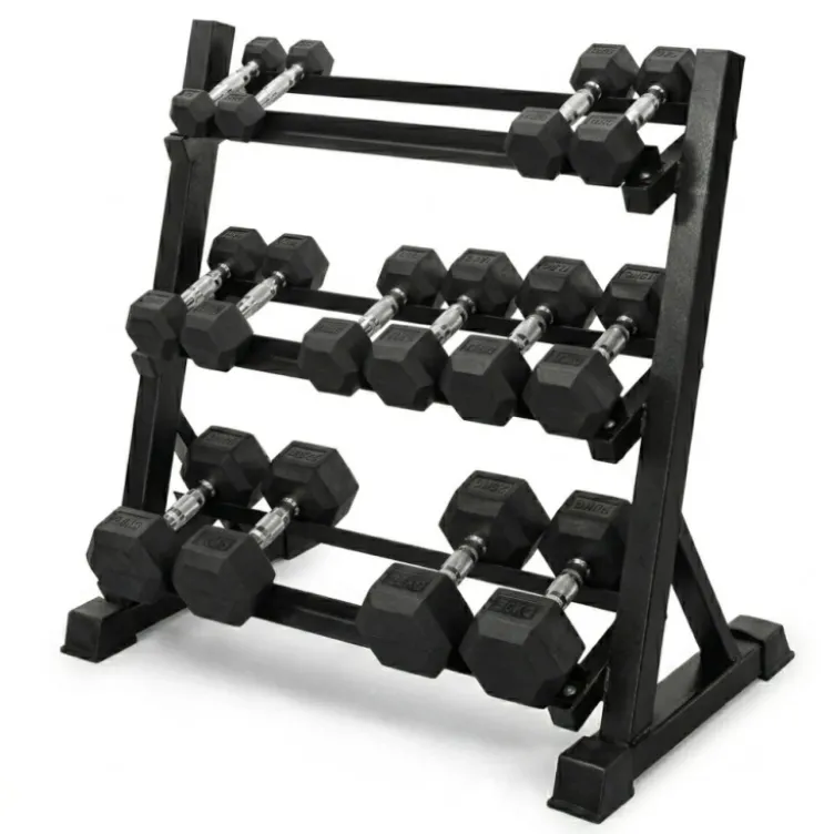 Support de stockage horizontal pour haltères de musculation 3 niveaux - Rack de rangement professionnel Max 300 kg