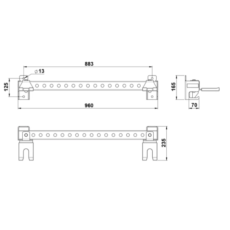 Support horizontal de rangement à fixation murale ATX avec crochets pour accessoires de musculation et barres de musculation