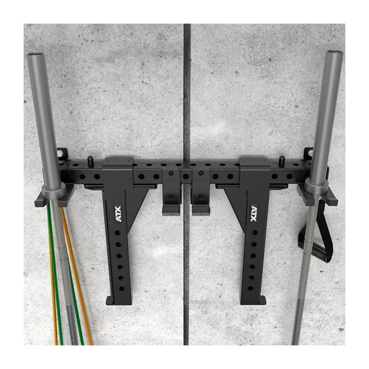 Support horizontal de rangement à fixation murale ATX avec crochets pour accessoires de musculation et barres de musculation