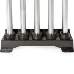 Support mural pour rangement de 5 barres olympiques en position verticale