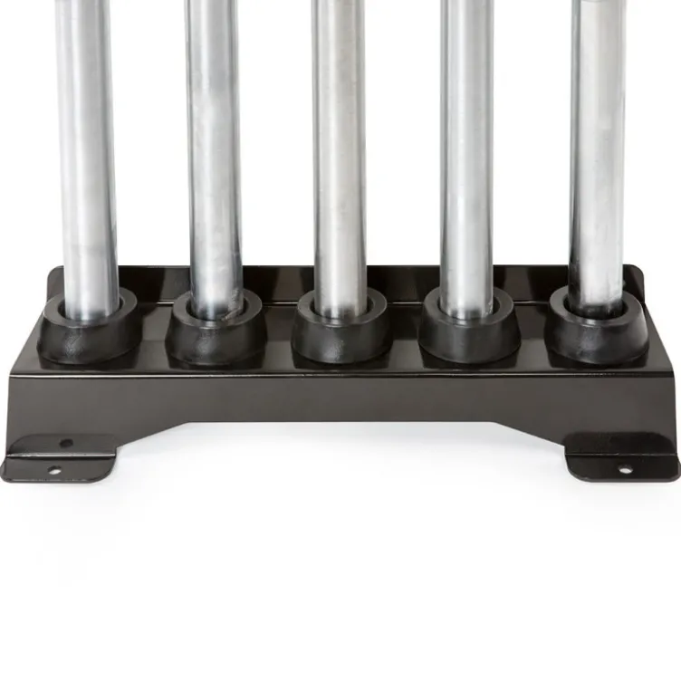 Support mural pour rangement de 5 barres olympiques en position verticale