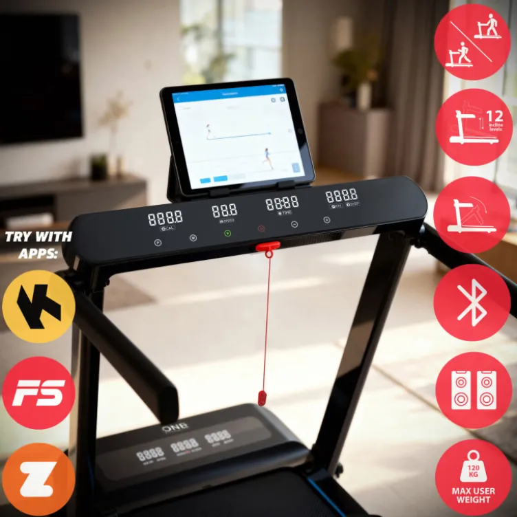 Tapis de course compact avec vitesse ajustable de 1 à 14 km/h et structure pliable - 12 niveaux d'inclinaison