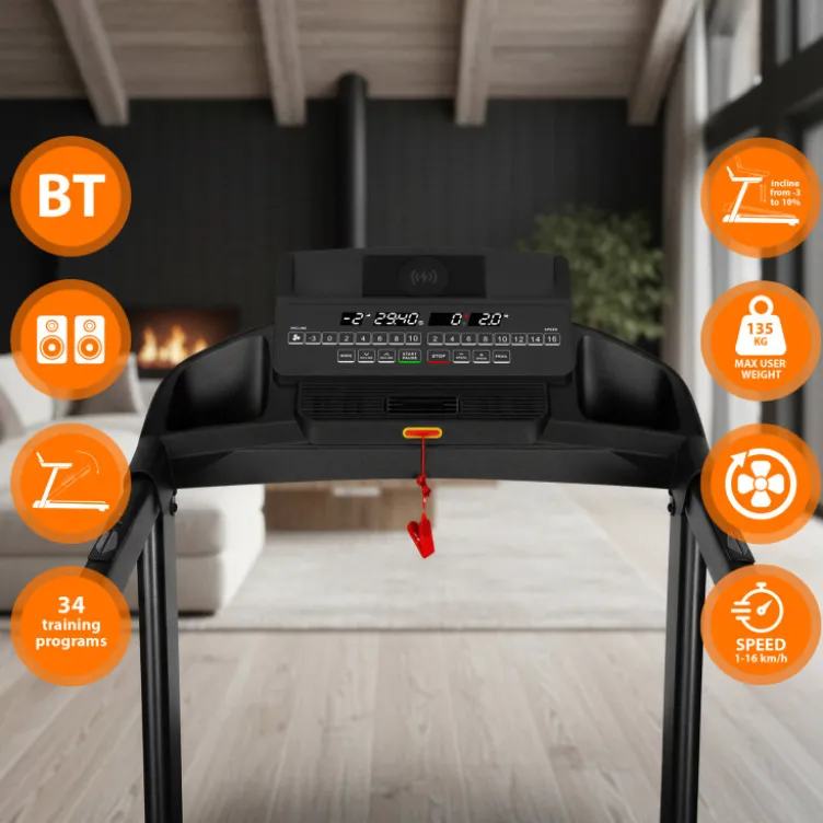Tapis de course pliable avec inclinaison ajustable de -3 à 10% et vitesse réglable de 1 à 16 km/h