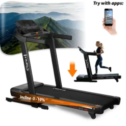 Tapis de course pliable avec inclinaison ajustable de -3 à 10% et vitesse réglable de 1 à 16 km/h