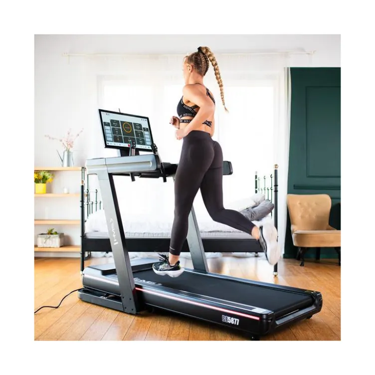 Tapis de course pliable et inclinable avec grande surface de course de 145 x 55 cm - 1 à 22 km/h max avec Bluetooth et Wifi