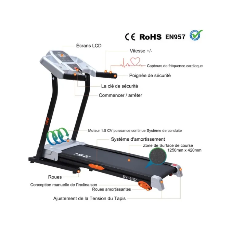Tapis de course pliable et inclinable de haute qualité pour entraînement à domicile