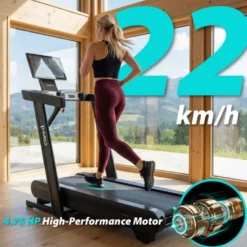 Tapis de course pliable 1 à 22 km/h avec système d'inclinaison et de déclinaison de -3 à 12 % - Écran TFT connecté et rotatif