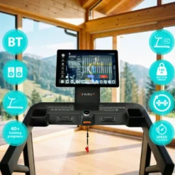 Tapis de course pliable 1 à 22 km/h avec système d'inclinaison et de déclinaison de -3 à 12 % - Écran TFT connecté et rotatif