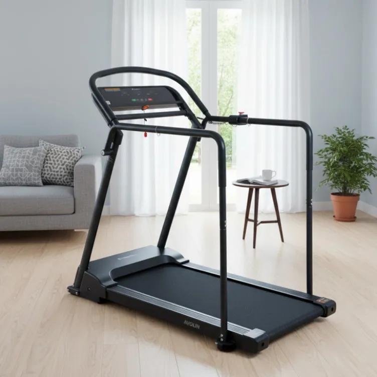 Tapis de marche sécurisé avec rampes et sangles d'assistance - Vitesse 0.30 à 8 km/h - Avolin