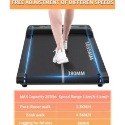 Tapis roulant de marche 1 à 6 km/h avec télécommande et Bluetooth intégré pour séance de cardio à la maison