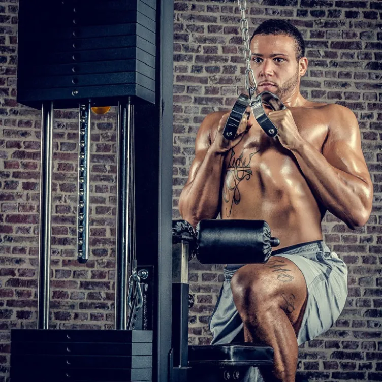 Triangle de tirage double pour exercices de rowing à la poulie