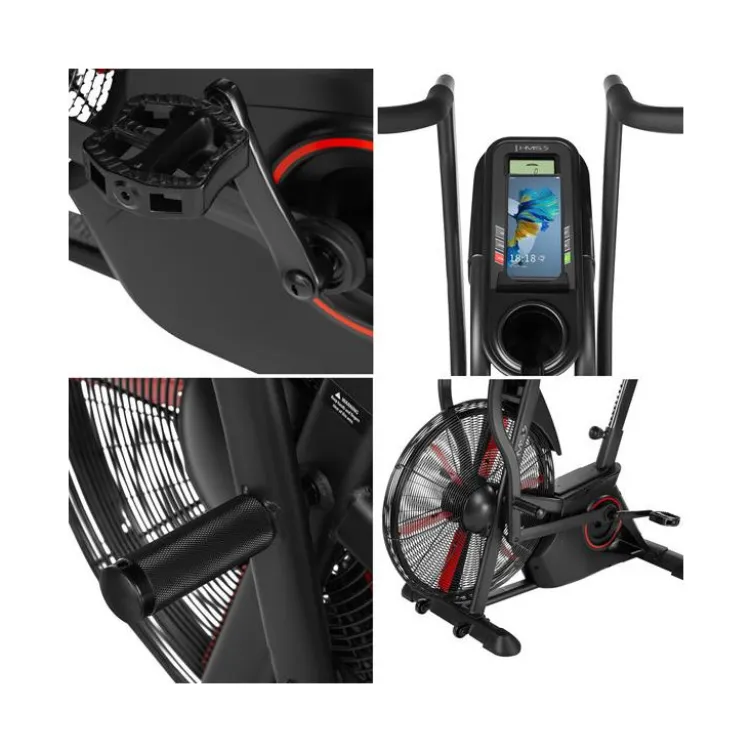 Vélo Air Bike multi-réglable avec ordinateur de bord LCD et roues de transport - Cardio-training