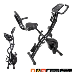 Vélo d'appartement pliable Xbike Max avec volant d'inertie de 3 kg et élastiques de résistance pour bras et jambes